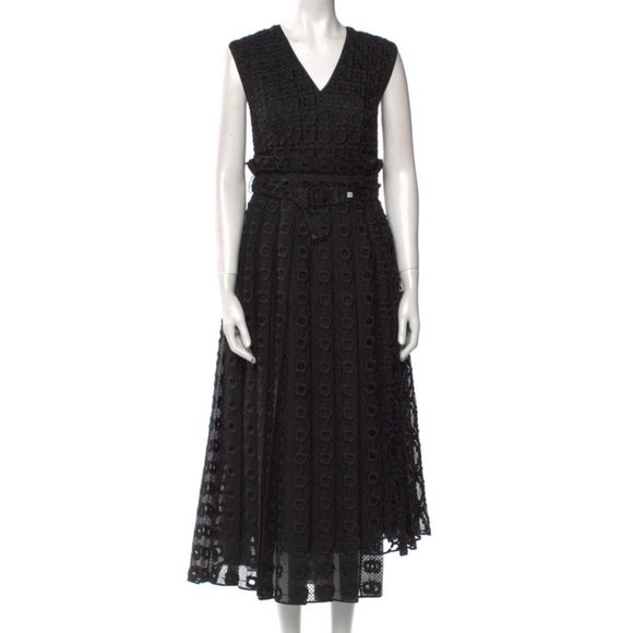 FENDI  Belted Silk-organza Midi Dress In Black Size 44IT,MUS - Picture 10 of 15